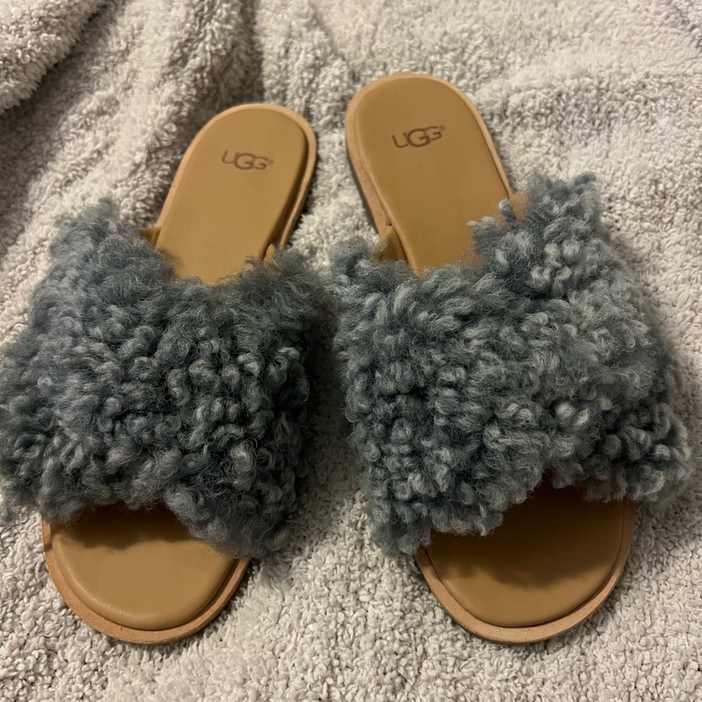 UGG Gray Fluffy Slippers